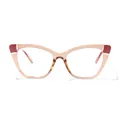 Modische Cat-Eye-Brille für Damen mit elegantem Pfirsich- und roten Patchwork-Rahmendesign. - Champagner-Orangen-Patchwork