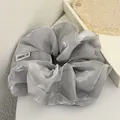 Gros plan d'un chouchou en organza gris perlé élégant avec une texture chatoyante - Gris clair