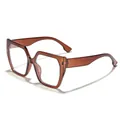Stylish brown transparent oversized square cat-eye frame sunglasses for a chic fashion look - Dark Tea Frame Anti-blue Light