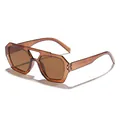 Vintage bohemian double beam irregular sunglasses with amber frames and brown lenses - Dark Tea Frame Tea Lens