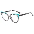 Occhiali TR cat-eye alla moda con design color-block turchese e motivo marmorizzato - Marmo Bianco e Blu