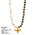 Handmade asymmetric Ruby Zoisite and white shell bead necklace with gold eagle pendant - Eagle Pendant Asymmetric Style (14-26-2) / Eagle Pendant Asymmetric Style