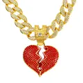 Collana a catena cubana placcata oro stile hip-hop con ciondolo a cuore spezzato di strass - solo ciondolo / Oro Zirconia Rosa