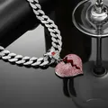Collana con ciondolo a cuore spezzato rosa ghiacciato e catena a maglie cubane moda - solo ciondolo / Argento Rosa Zirconia