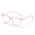 Stylish pink transparent square glasses for children featuring anti-blue light lens frame - Transparent Pink
