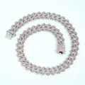 Collana catena cubana color argento con strass rosa scintillanti stile hip-hop - 18 pollici (45cm) / Argento-Rosa