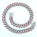 Collana cubana hip hop con strass rossi, blu e bianchi su lega metallica color argento. - 18 pollici (45cm) / Argento-Rosso/Bianco/Blu