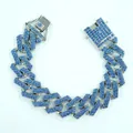 Bracciale a maglie cubane con strass blu in argento per uno stile hip hop - 8 pollici (20cm) / Argento-Blu