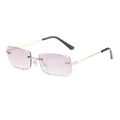 Gafas de sol rectangulares sin montura con lentes púrpuras y varillas doradas - Gris Degradado