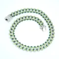 Collana a maglia cubana hip-hop con strass verdi e trasparenti in argento - 18 pollici (45cm) / Argento-Verde Mimetico