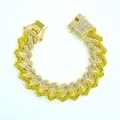 Gourmette cubaine style hip-hop avec strass jaunes et blancs et finition dorée - Couleur Or - Jaune Blanc
