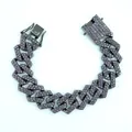 Bracelet à mailles cubaines style hip-hop, métal noir avec strass violets complets - Gunmetal-Violet