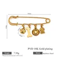 Broche épingle de sûreté en acier inoxydable doré 18K avec breloques chien et tailles - Série Bol et Os pour Chien