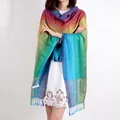 Bohemian rainbow gradient jacquard scarf with tassels for women, colorful cotton shawl - 200cm / Green