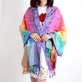 Bohemian rainbow jacquard cotton linen large scarf with fringe tassels for women - 200cm / White