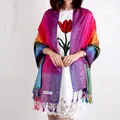 Colorful ethnic style jacquard pashmina shawl with elegant tassels for women - 200cm / Red