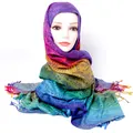 Colorful rainbow floral jacquard cotton linen pashmina scarf with tassel fringe for women - 200cm / Black