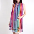 Vibrant ethnic style jacquard cotton linen shawl with tassels and paisley pattern - 200cm / Rose Pink