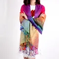 Colorful ethnic jacquard cotton-linen shawl with tassels for women - 200cm / Rose Red