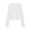 Slim fit long sleeve cropped white t-shirt with round neck and 230g heavy fabric - White