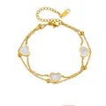 Bracelet double couche en acier au titane plaqué or avec breloques en cœur - Bracelet de Cheville Cœur