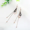 Elegantes pendientes largos de borla en acero inoxidable oro rosa y negro para ella - Borla de Rombo Doble (8522)