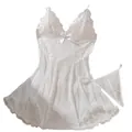 Elegante completo lingerie babydoll in pizzo bianco con ricami floreali e perizoma coordinato - Taglia L / Top / Bianco