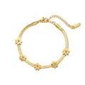 Elegant gold titanium steel daisy flower charm herringbone chain bracelet for women - Snake Chain Chrysanthemum Anklet (P307) / Gold