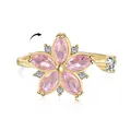 Drehbarer S925 Silberring mit rosa Blume und funkelndem Gold-Finish - Rotierender Fünfblättriger Rosa Blumenstil (DY120853) / Gold
