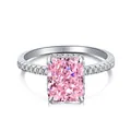 Elegant S925 sterling silver ring with rectangular pink zircon for wedding and parties - Size 5 / White Gold Pink Zirconia (DY120099)