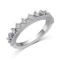 Elegant S925 sterling silver ring with crown heart pattern and sparkling zircons - Size 5 / Crown Wave Style (DY121195) / White Gold