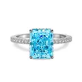 S925 sterling silver variant ring with a radiant cut light blue zircon gemstone. - Size 5 / Rectangle Style (DY120099) / Blue