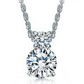 Funkelnde silberfarbene Halskette mit einem Anhänger aus zwei runden Zirkoniasteinen - Only Love Serie Doppel Zirkon Stil / Weiß