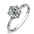 Elegant six-prong classic silver-tone ring with brilliant round cubic zirconia - 6mm Stone / Size 6