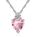 Detailed close-up view of a pink heart gemstone necklace with silver water wave chain - Pink