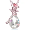 Close-up of rose gold flower pendant with teardrop crystal and sparkling gems - Rose Gold White Rhinestone (A171) / Rose Gold White Rhinestone