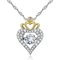 Elegante silberne herzförmige Kronen-Halskette mit funkelndem zentralen Zirkon-Stein - Anhänger mit Halskette / Bicolor Anhänger und Kette