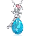 Detailed macro view of a silver rose necklace with a brilliant blue pear-cut crystal - Silver Base Blue Rhinestone (A171) / Silver Blue Rhinestone