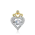 Eleganter Anhänger aus Sterlingsilber in Herzform mit goldener Krone und Zirkonia-Steinen - Nur Anhänger (Keine Kette) / Nur Anhänger / Zweifarbiger Gold & Silber Anhänger Nur