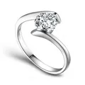 Elegant 925 sterling silver bypass ring featuring a brilliant round-cut cubic zirconia stone. - Size 6