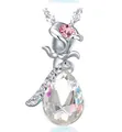 Elegant rose flower pendant necklace with a sparkling teardrop crystal - Silver Base White Rhinestone (A171) / Silver White Rhinestone