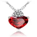 Elegant red heart-shaped garnet stone pendant necklace with sparkling silver water wave chain - Red
