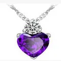 Heart-shaped purple gemstone pendant necklace with elegant silver-colored water wave chain - Purple