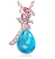 Elegant rose flower teardrop pendant necklace with blue crystal and rose gold finish - Rose Gold Blue Rhinestone (A171) / Rose Gold Blue Rhinestone