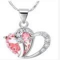 Exquisite silver heart pendant necklace with a sparkling pink heart-shaped crystal - Pink
