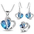 Exquisite Heart of the Ocean jewelry set featuring a blue crystal necklace, earrings, and ring. - Ring Size 16 Set