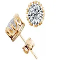 Elegant golden crown stud earrings with sparkling clear round cubic zirconia for women - Gold