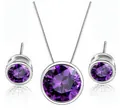 Close-up detail of the AAA purple cubic zirconia round necklace and stud earring set - Purple