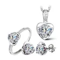 Elegant AAA heart-shaped cubic zirconia jewelry set with necklace ring and earrings - Heart Jewelry Set / Size 6 / White