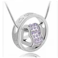 Silver heart pendant necklace with purple crystals for women - Purple Zircon Style / K9 / Silver